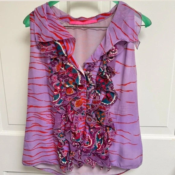 Purple Floral Women's sleeveless blouse - Picture 3 of 6